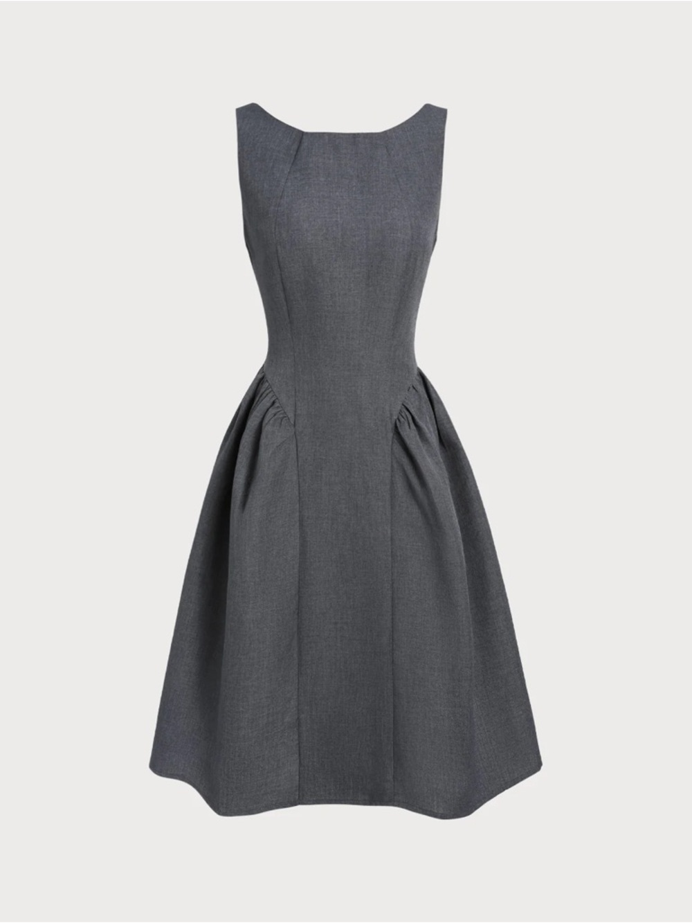 Grey Boat Neck Sleeveless Midi Dress